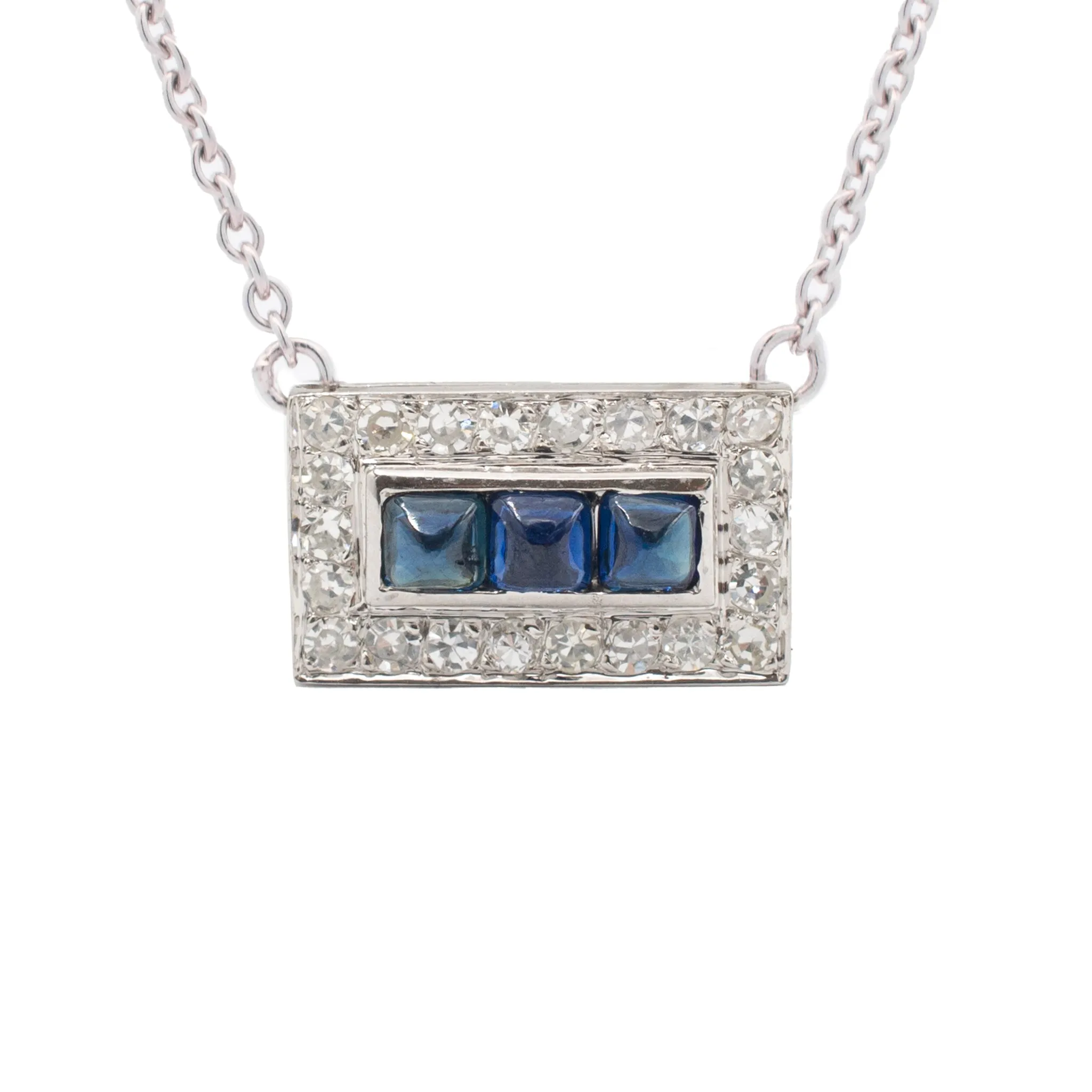 Ladies Antique Art Deco 18k White Gold Sapphire Diamond Cocktail Necklace