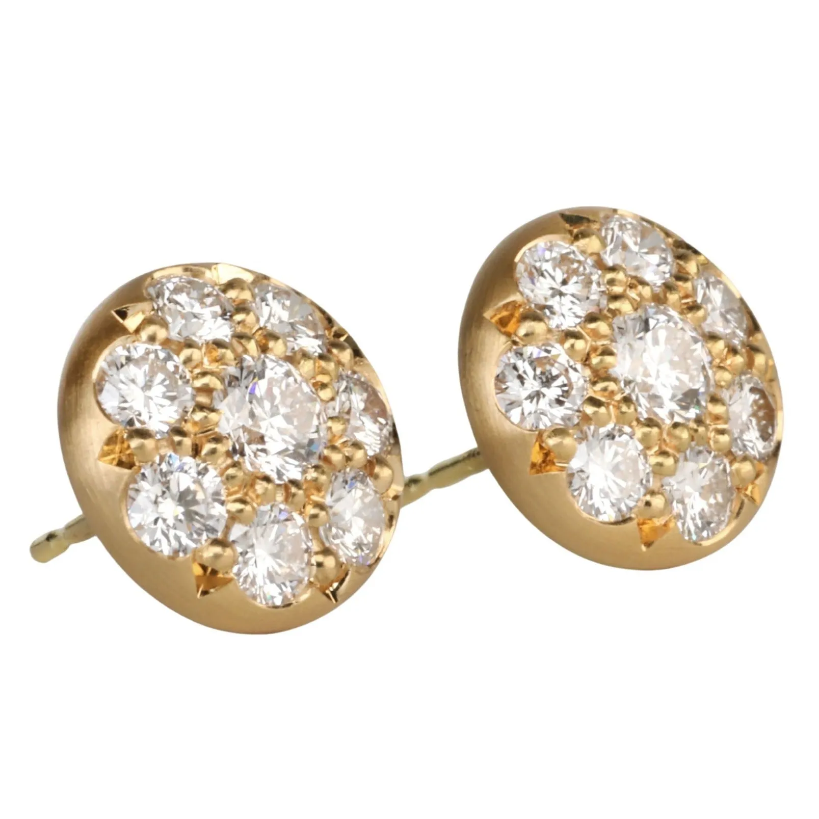 Larger 20K Gold & Pave Diamond Lentil Stud Earrings