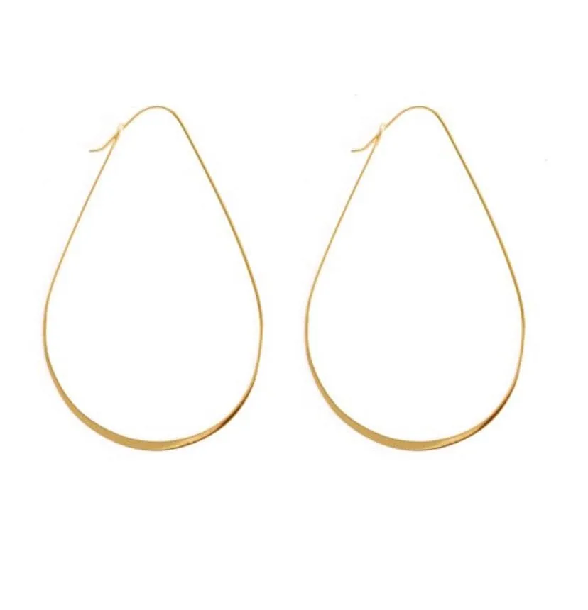 Lightweight Large Slender Oblong Oval Earring - Gold