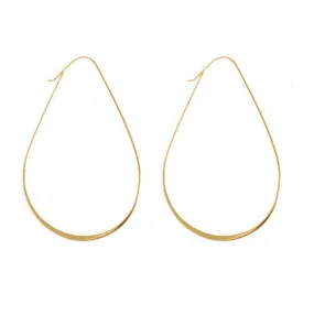 Lightweight Large Slender Oblong Oval Earring - Gold