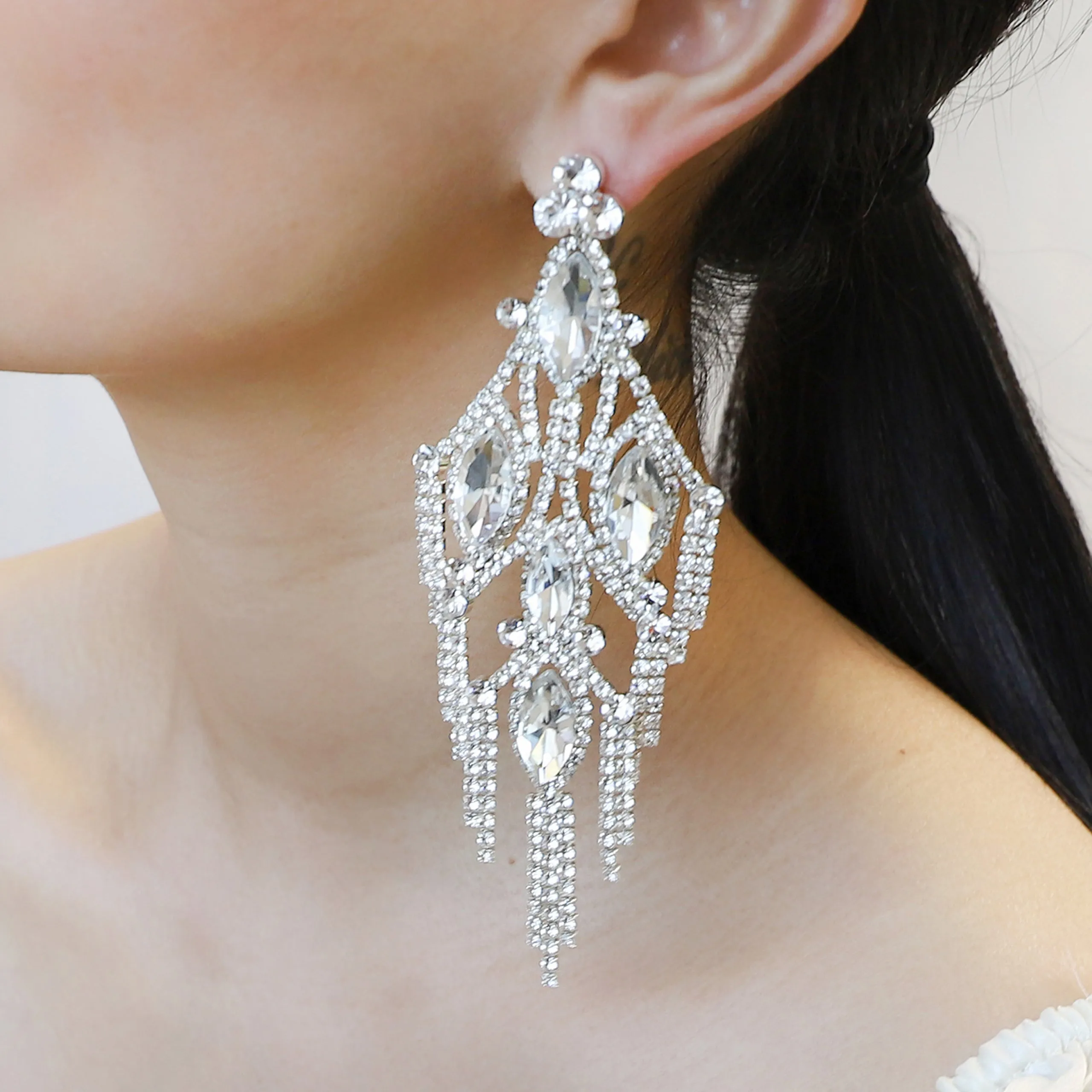 Lustre Fringe Rhinestone Drop Earrings