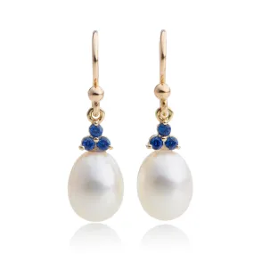 Madison Drop Earrings in Pearls & Sapphires