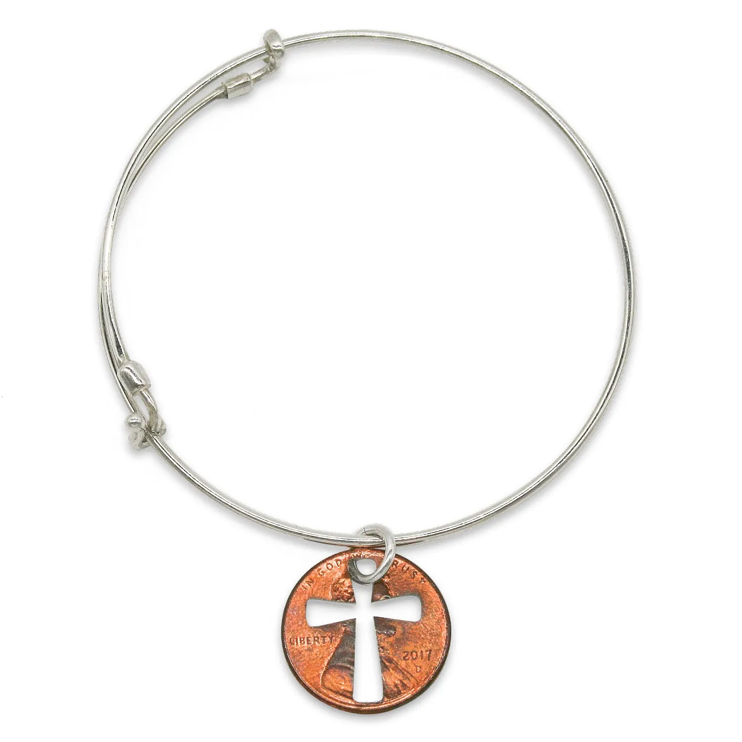 Mariamor Coin Cross Cutout Adjustable Bangle, Sterling Silver