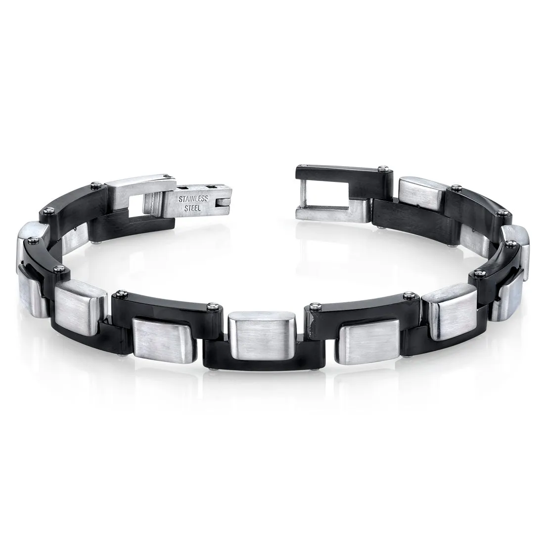 Men's Zig Zag Link Black and Brushed Stainless Steel Bracelet