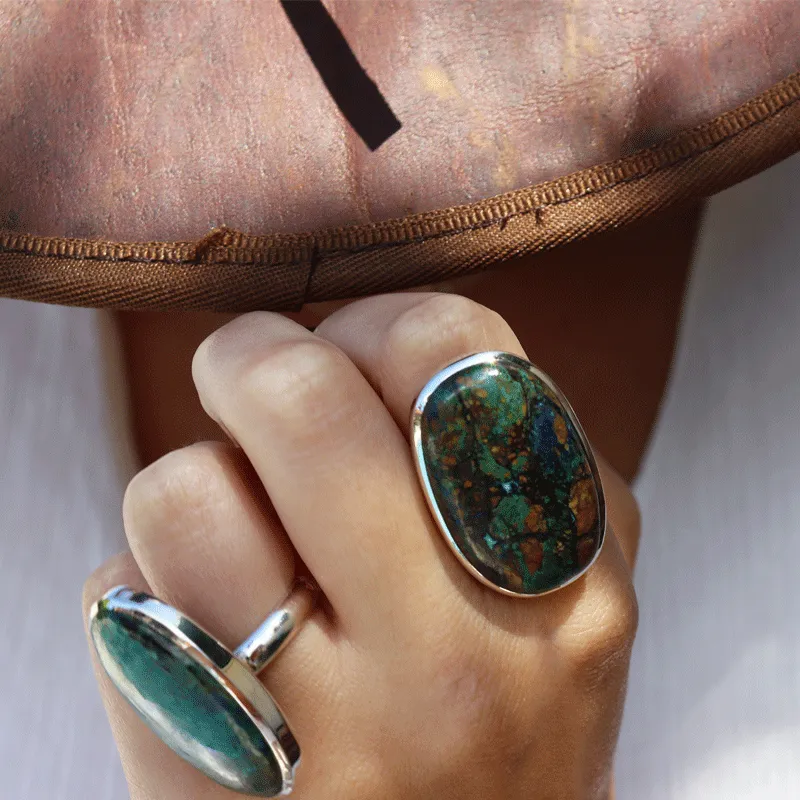 Momoa Azurite Oval Bohemian Ring