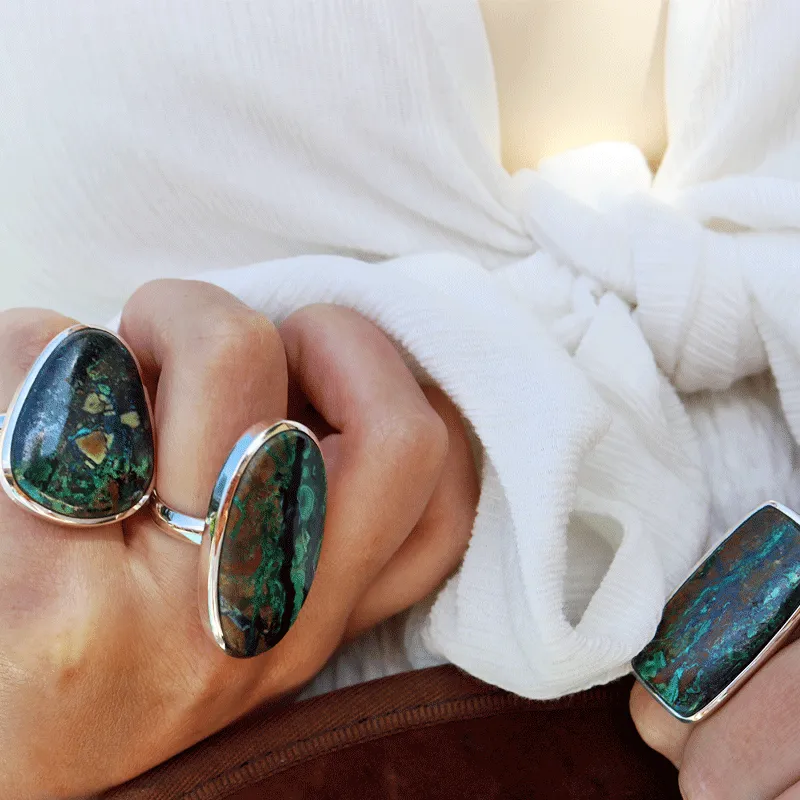 Momoa Azurite Oval Bohemian Ring