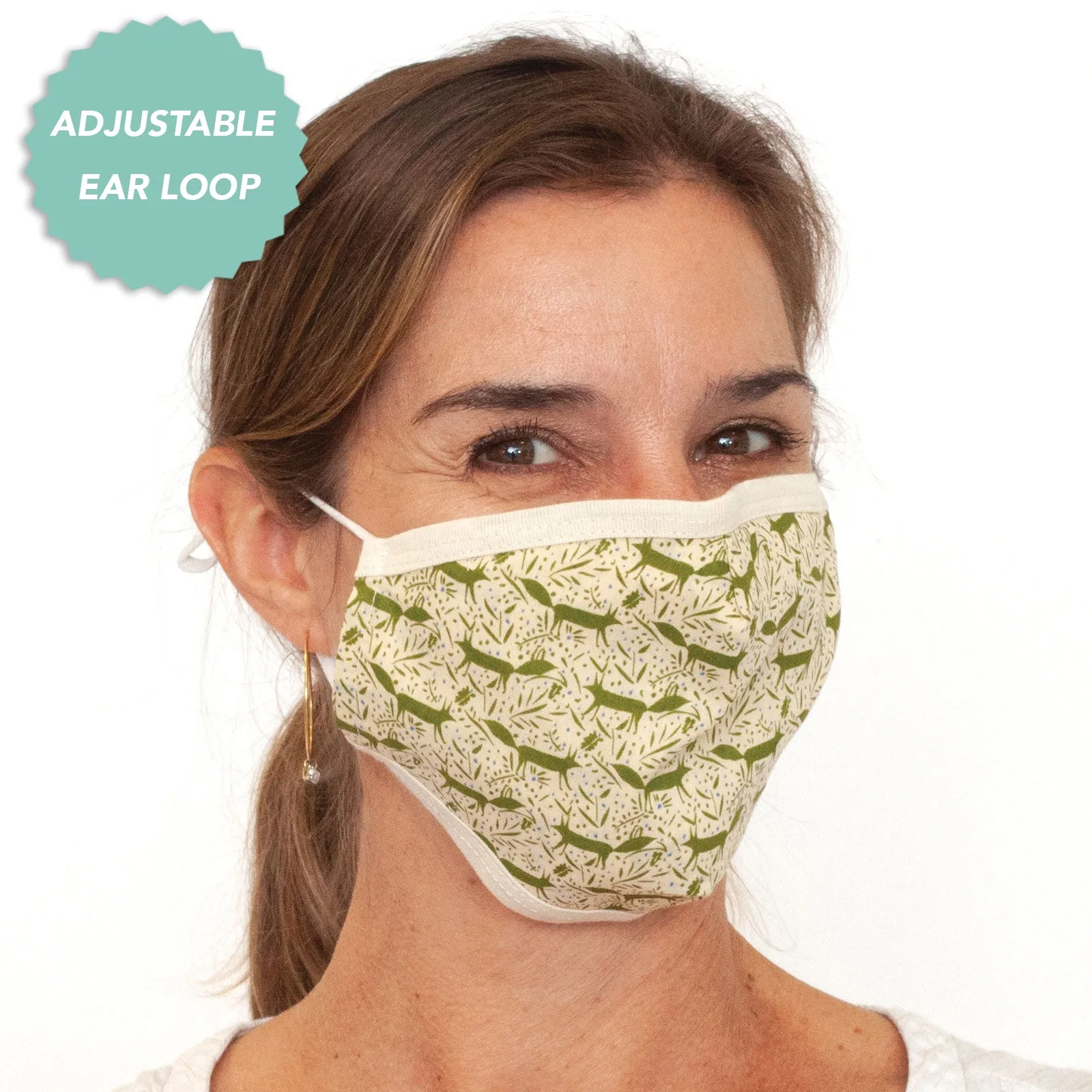 Olive Reusable 100% Cotton Face Mask with Foxes