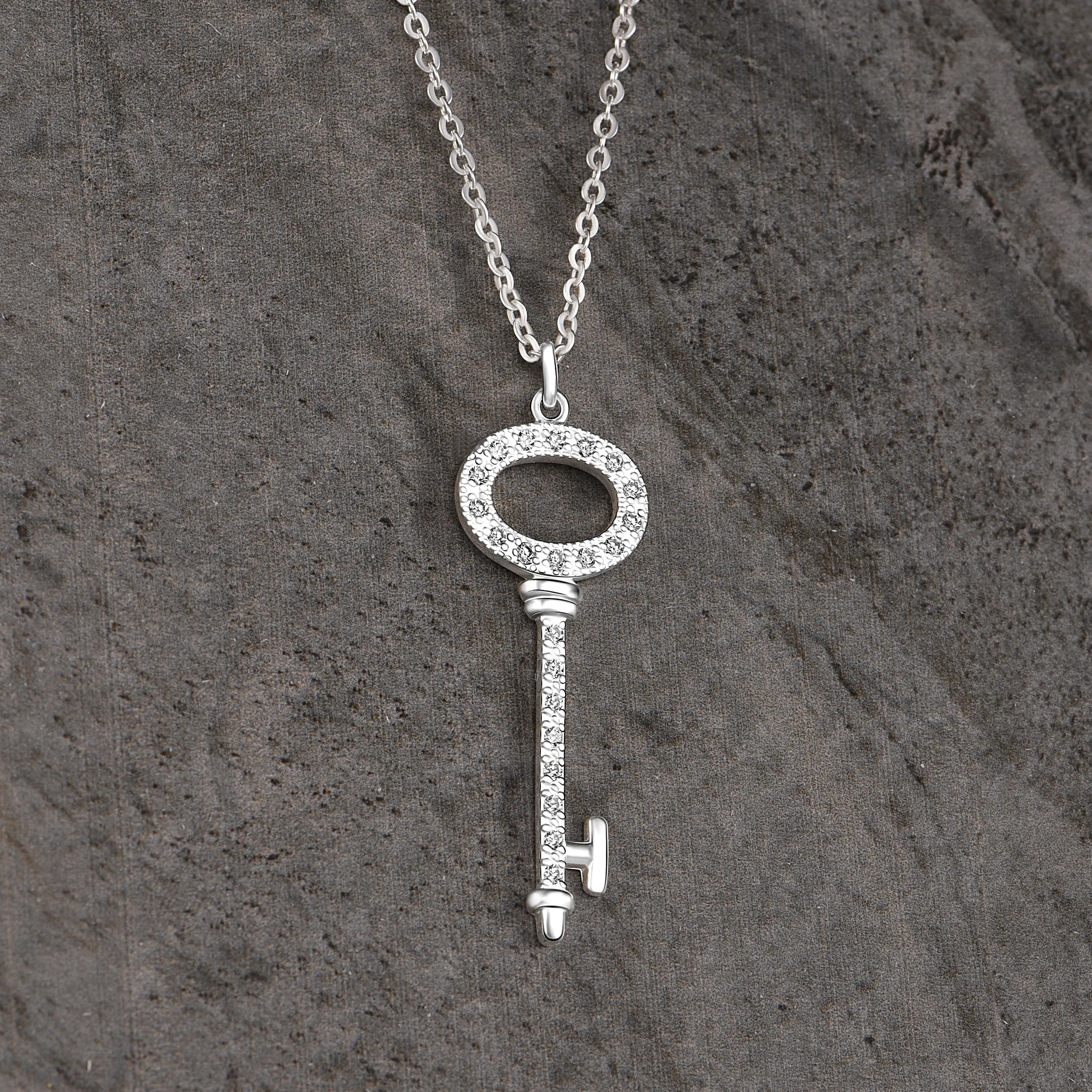 Open Circle Key Necklace Sterling Silver