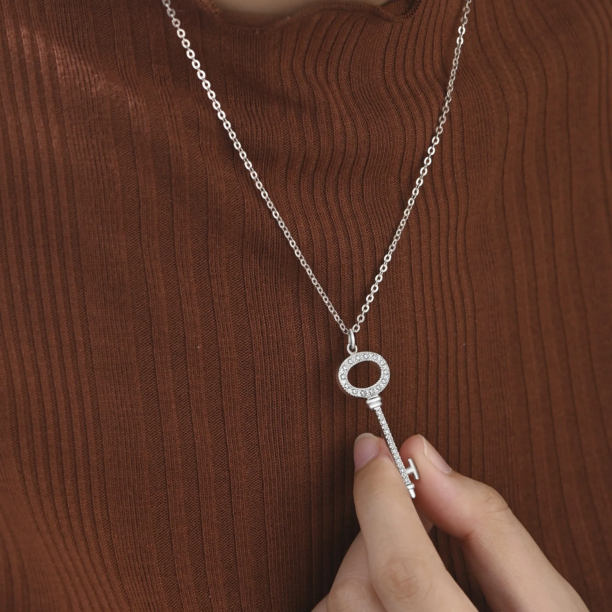 Open Circle Key Necklace Sterling Silver