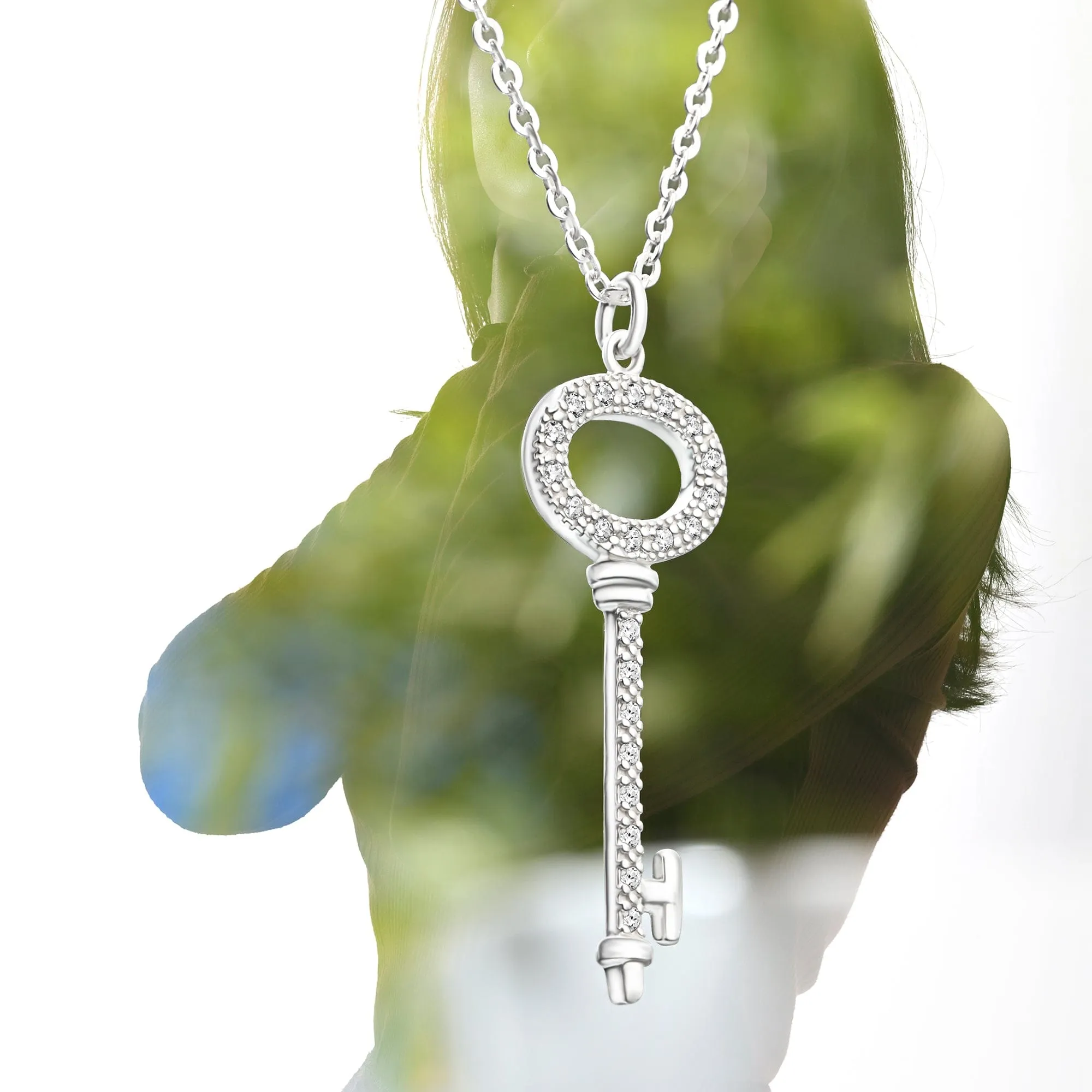 Open Circle Key Necklace Sterling Silver