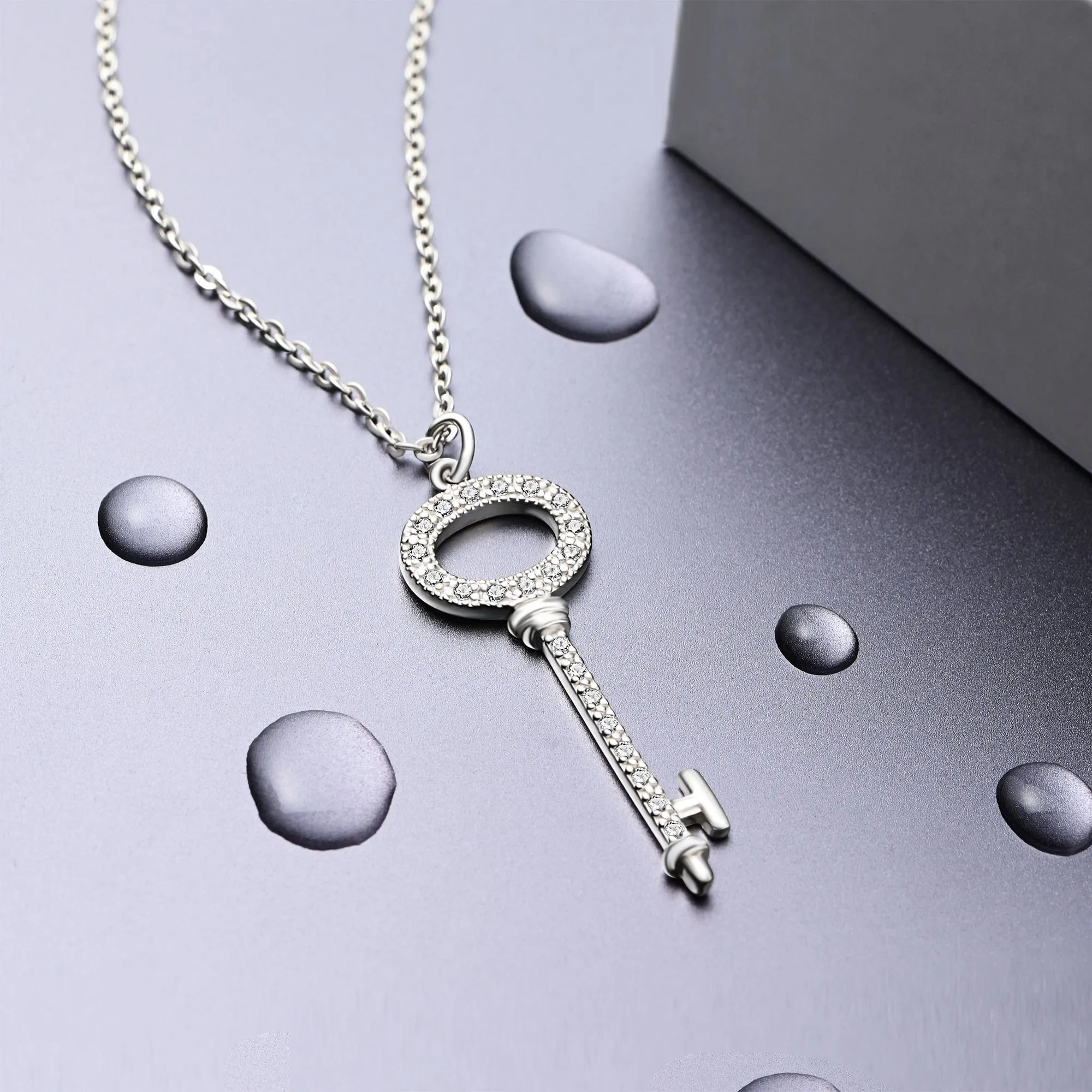 Open Circle Key Necklace Sterling Silver