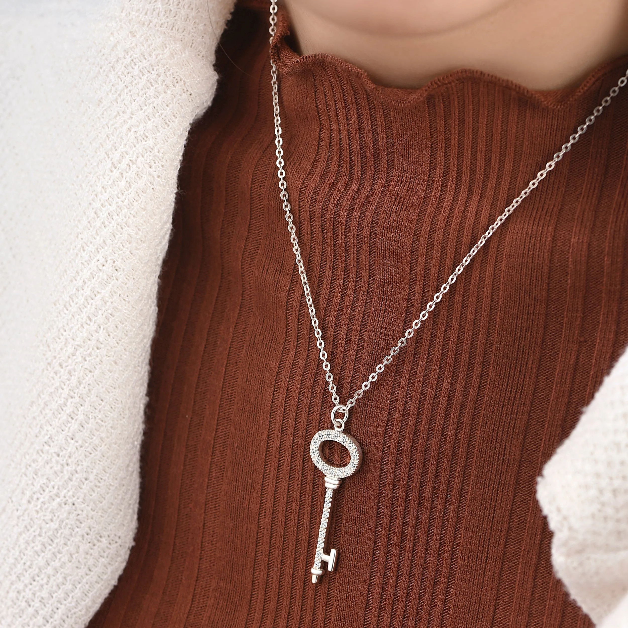 Open Circle Key Necklace Sterling Silver