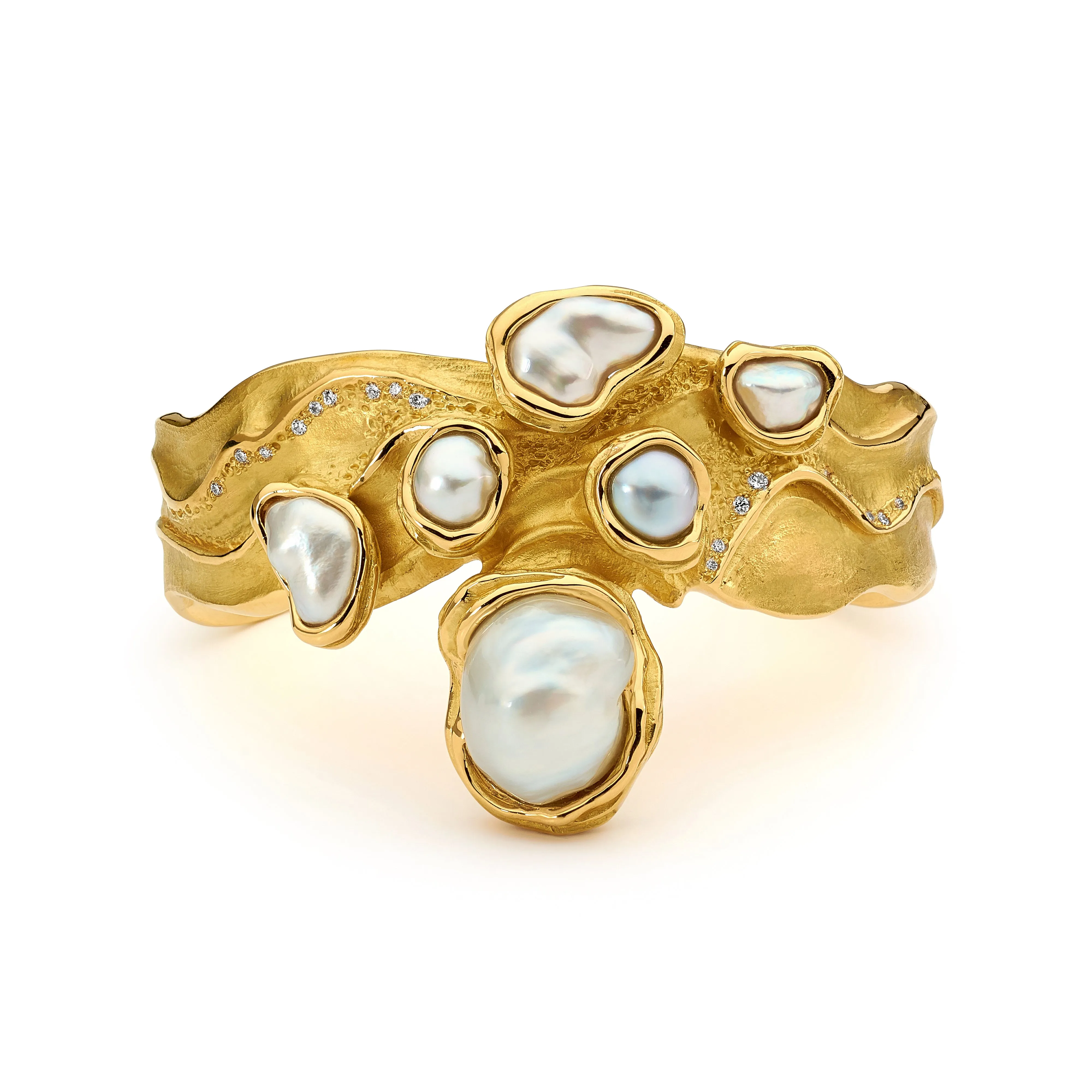 Organic Keshi Pearl and Diamond Bangle