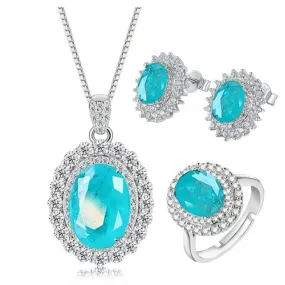 Oval Paraiba Tourmaline Jewelry Set - 925 Sterling Silver