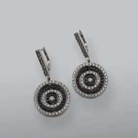 Pavé Circle Drop Black&White Diamond Earrings 18K White Gold