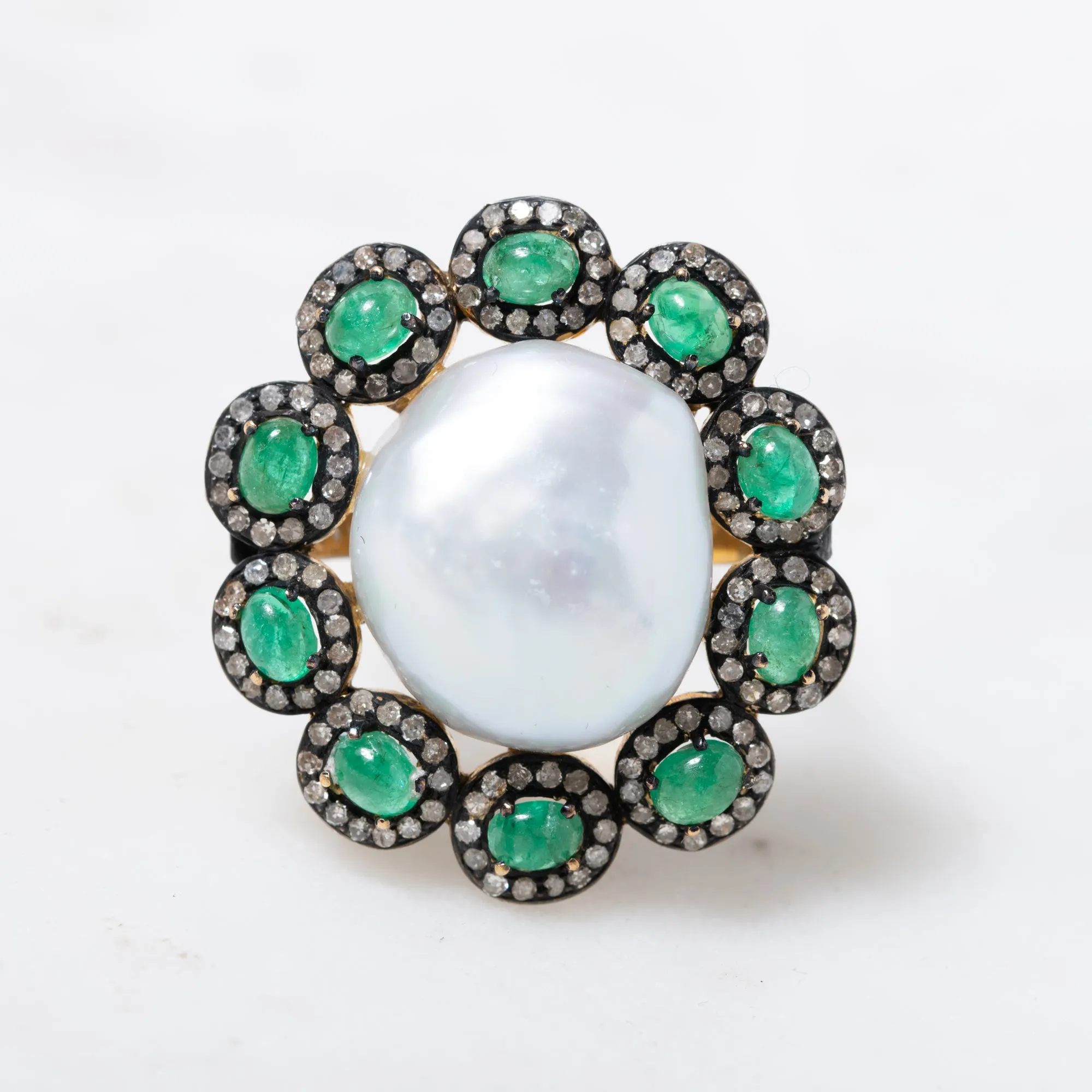 Pearl and Emeralds Ring