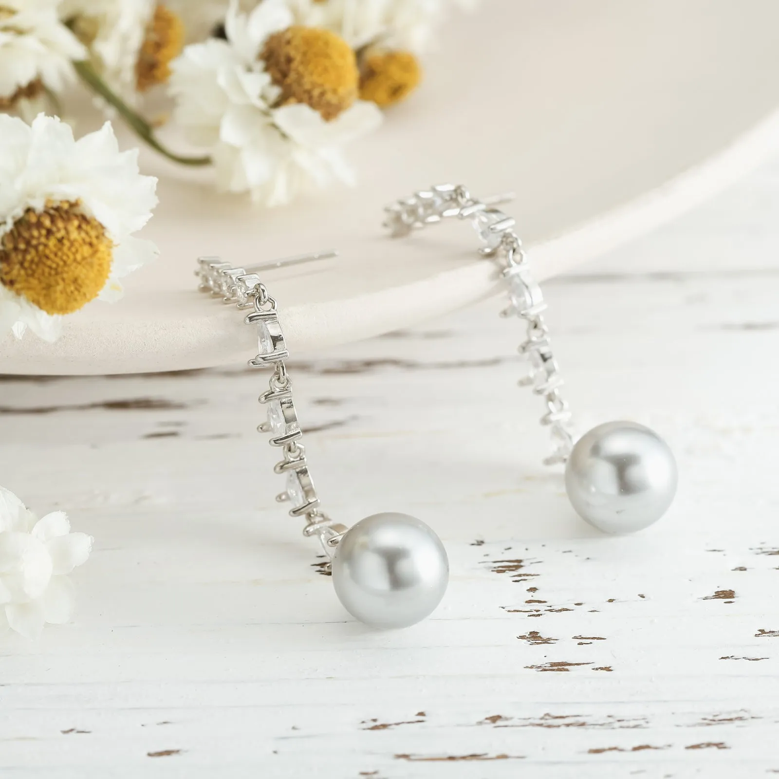 Pearl Diamond Drop Earrings