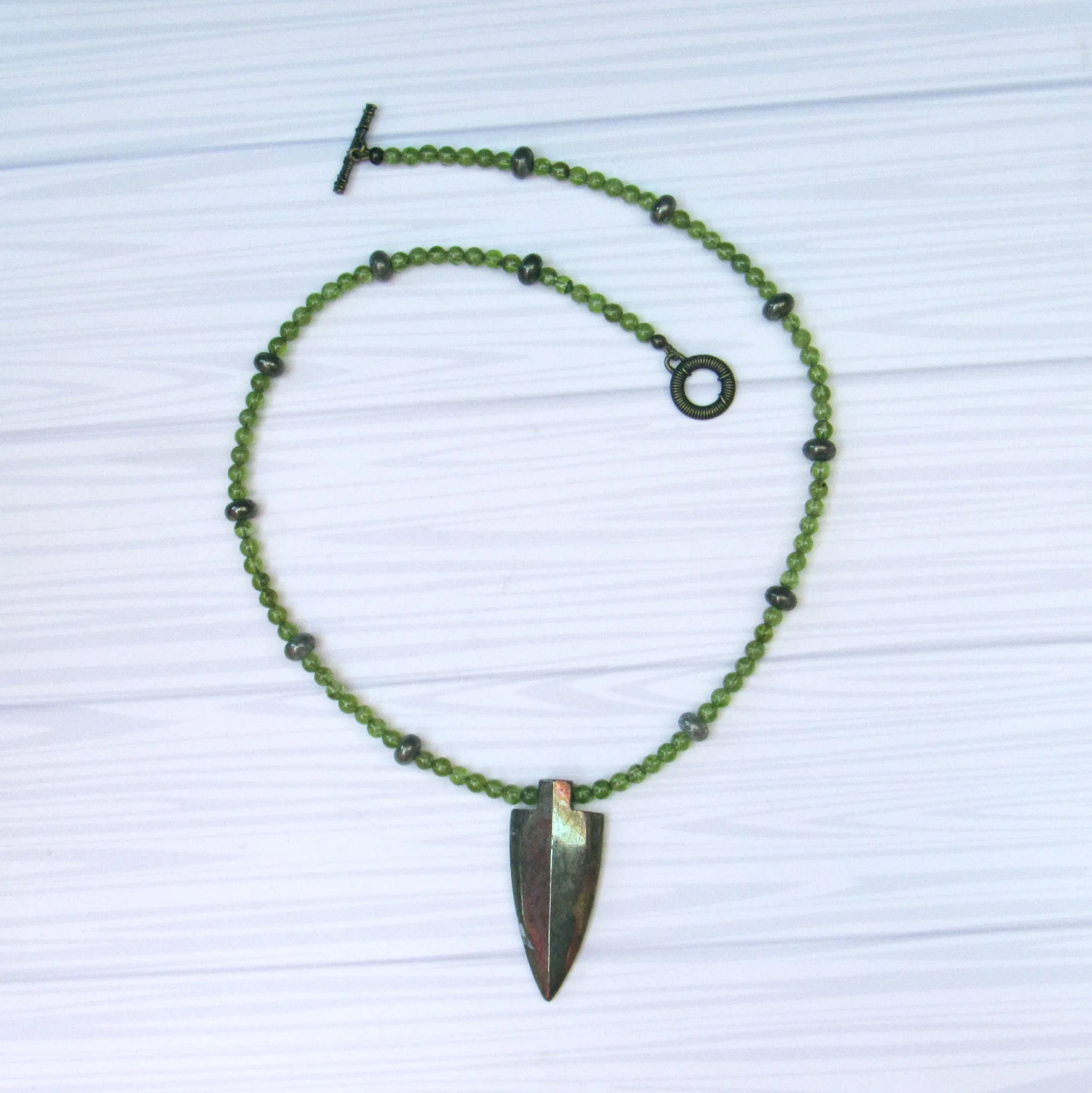 Peridot and Pyrite Arrowhead Necklace