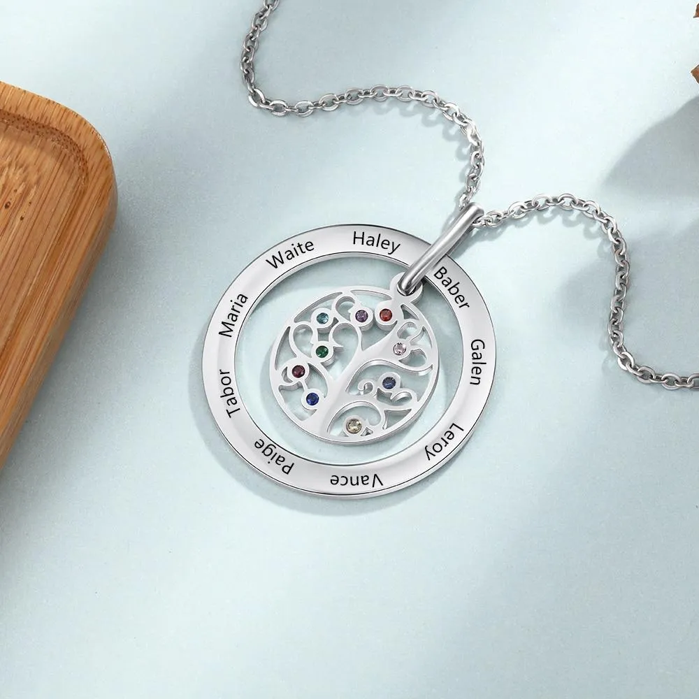 Personalized Family Tree Pendant Necklace with 9 Birthstones