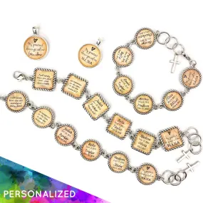 Personalized Grandmothers' Bracelets & Silver-Plated Christian Pendant Necklace Set – Feature Grandchildren's Names!