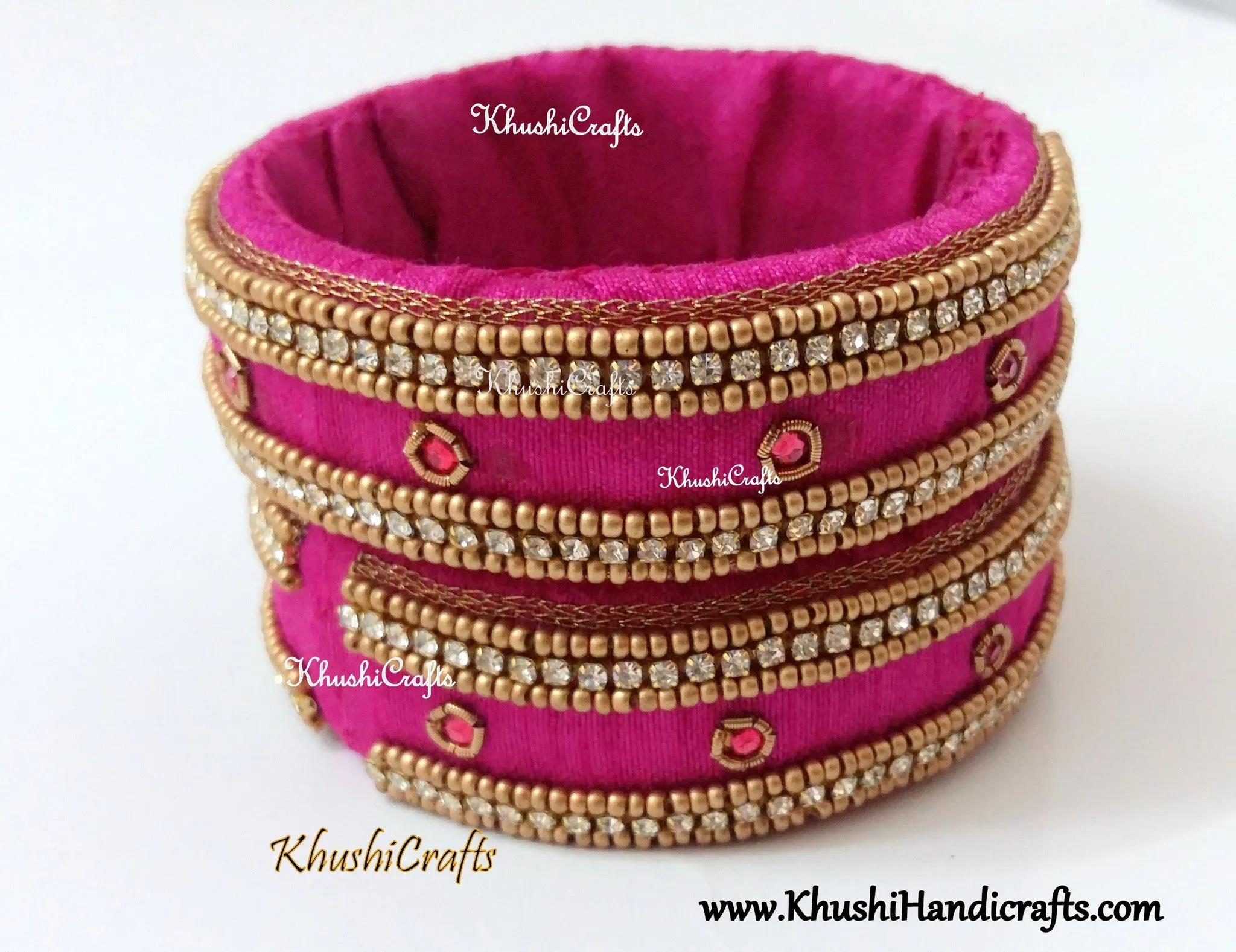 Pink Raw silk  Necklace set with Bangles with Hand embroidery Variation 1(Zardosi & Aari /Maggam work)!