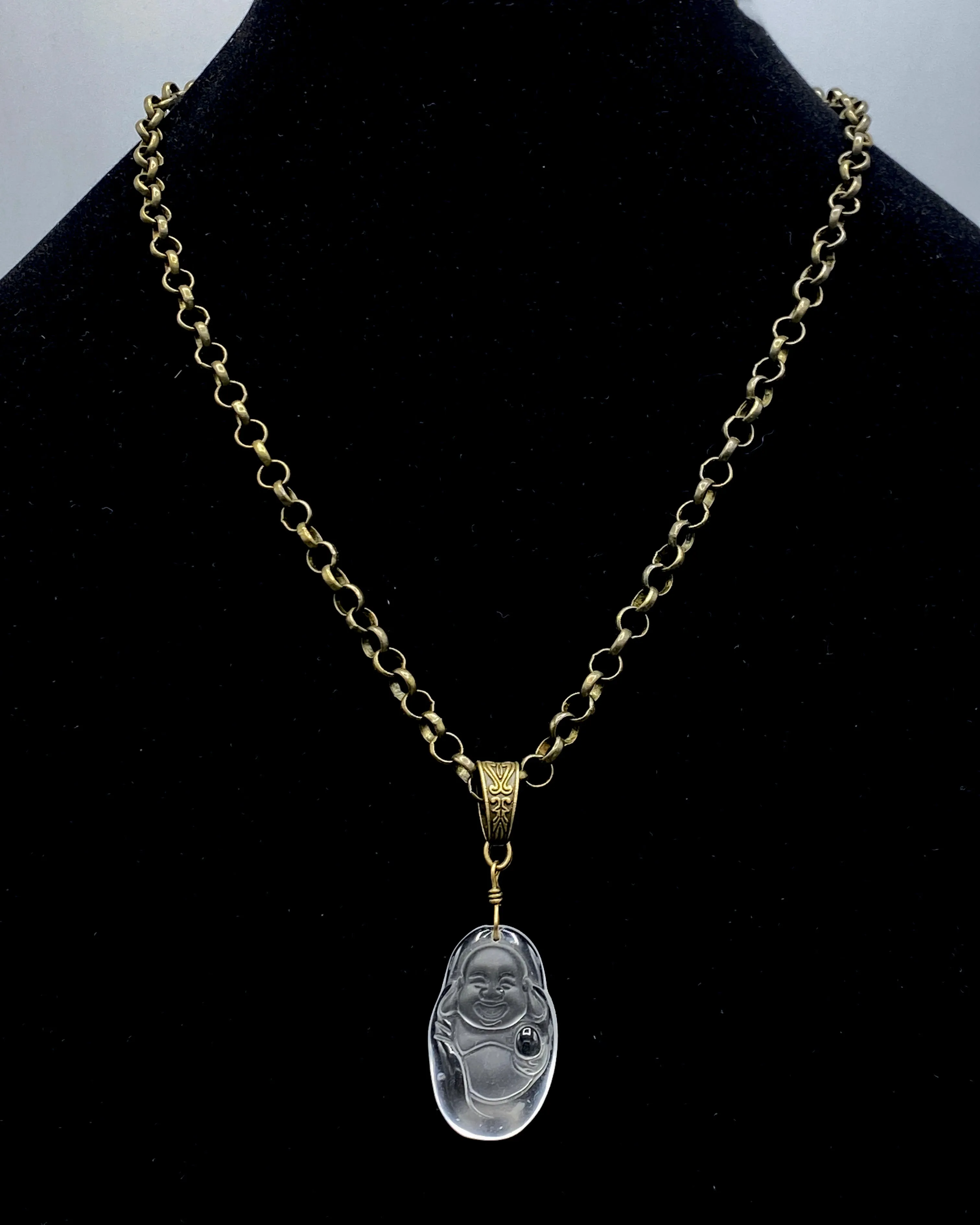 Quartz Buddha and Brass Necklace