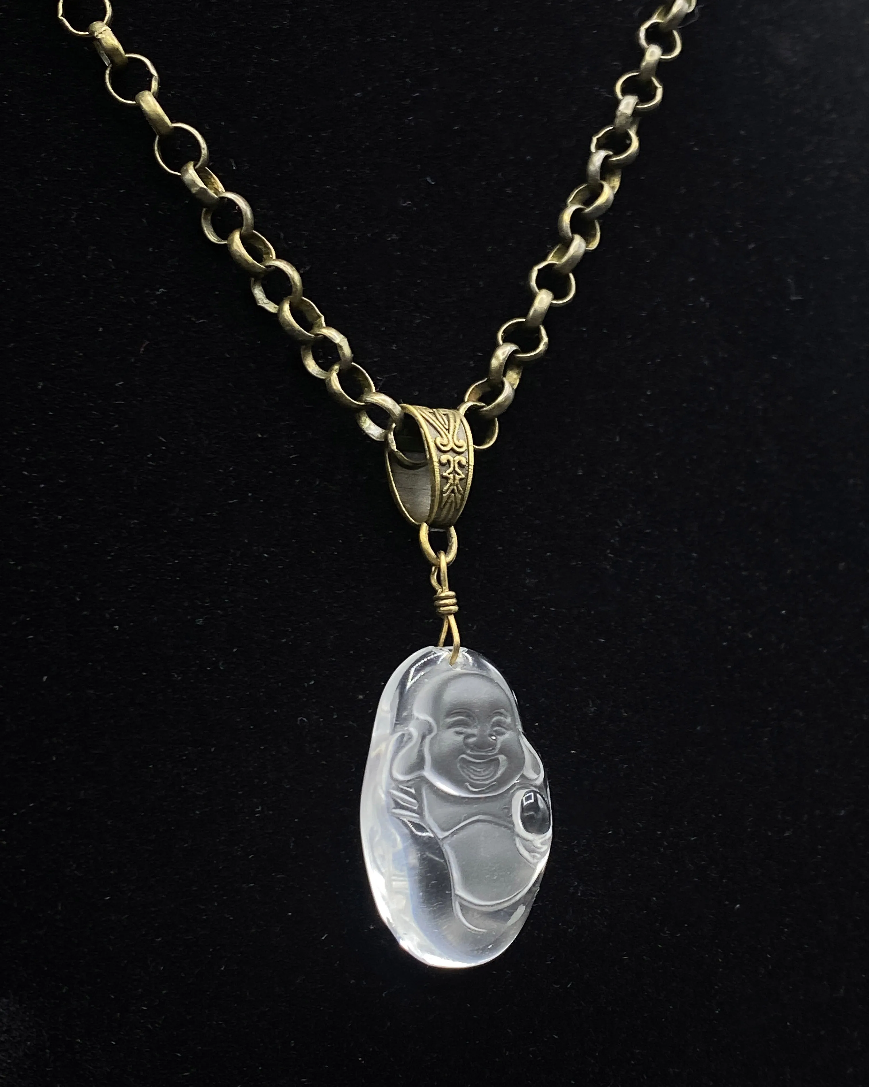 Quartz Buddha and Brass Necklace