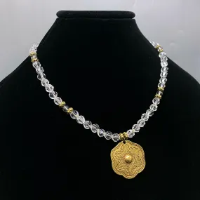 Quartz gemstone and Brass pendant Necklace