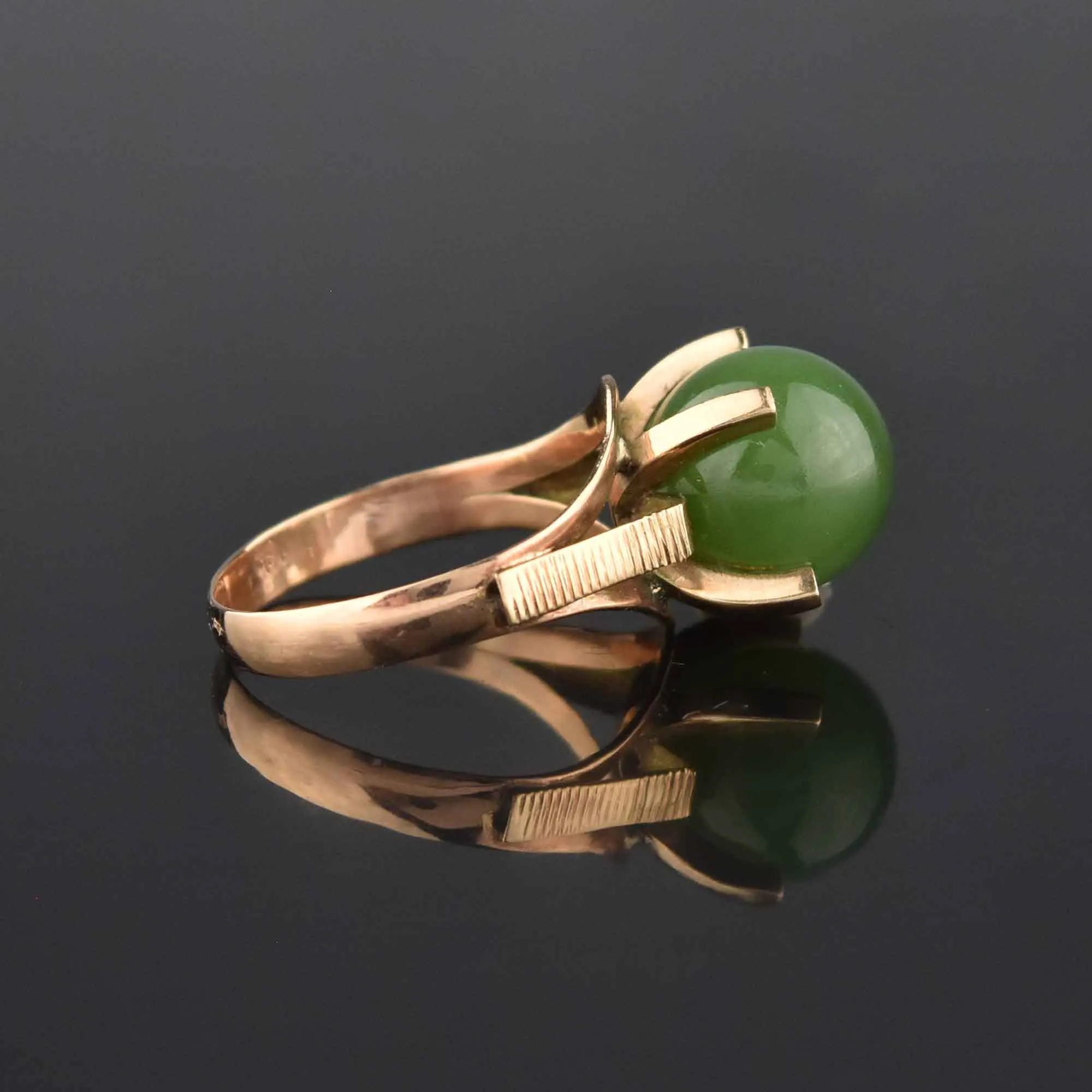 Retro 14K Gold Jadeite Ball Ring, Sz 7