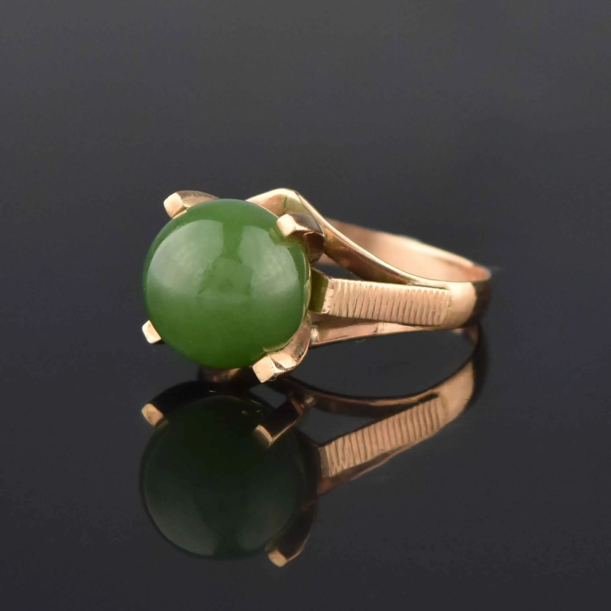 Retro 14K Gold Jadeite Ball Ring, Sz 7