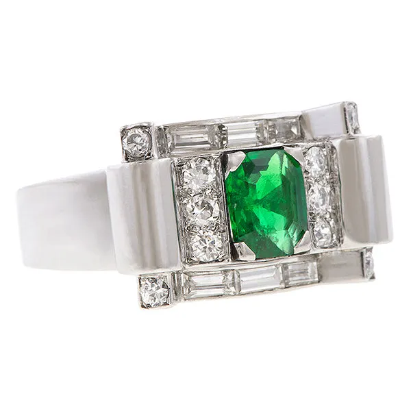 Retro Rubel Diamond & Emerald Ring