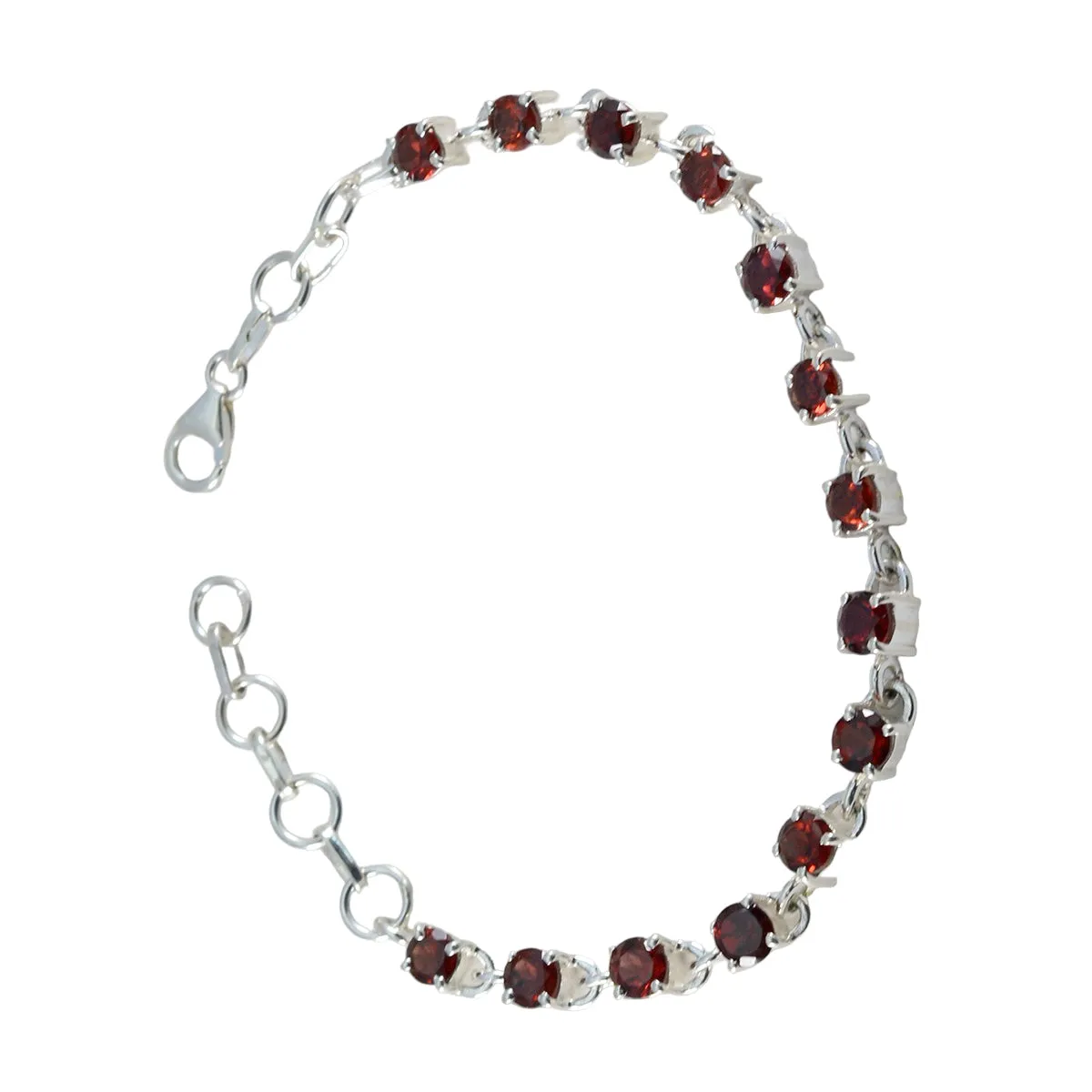 Riyo Excellent 925 Sterling Silver Bracelet For Girls Garnet Bracelet Prong Setting Bracelet with Fish Hook Tennis Bracelet L Size 6-8.5 Inch.