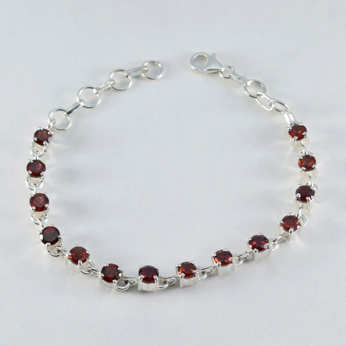 Riyo Excellent 925 Sterling Silver Bracelet For Girls Garnet Bracelet Prong Setting Bracelet with Fish Hook Tennis Bracelet L Size 6-8.5 Inch.