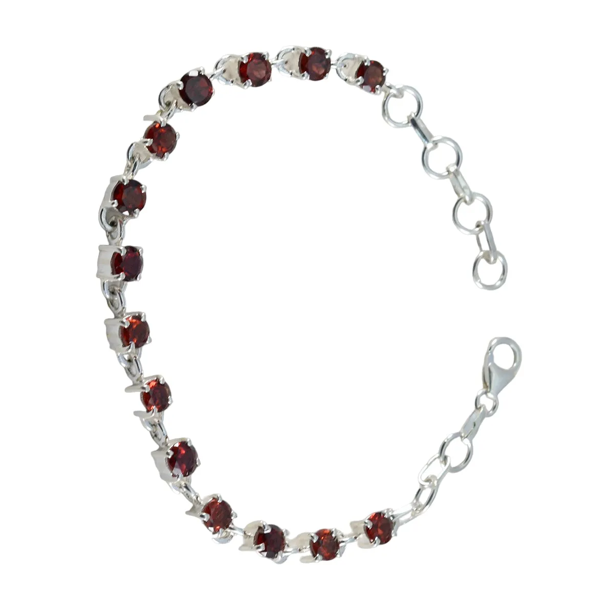 Riyo Excellent 925 Sterling Silver Bracelet For Girls Garnet Bracelet Prong Setting Bracelet with Fish Hook Tennis Bracelet L Size 6-8.5 Inch.