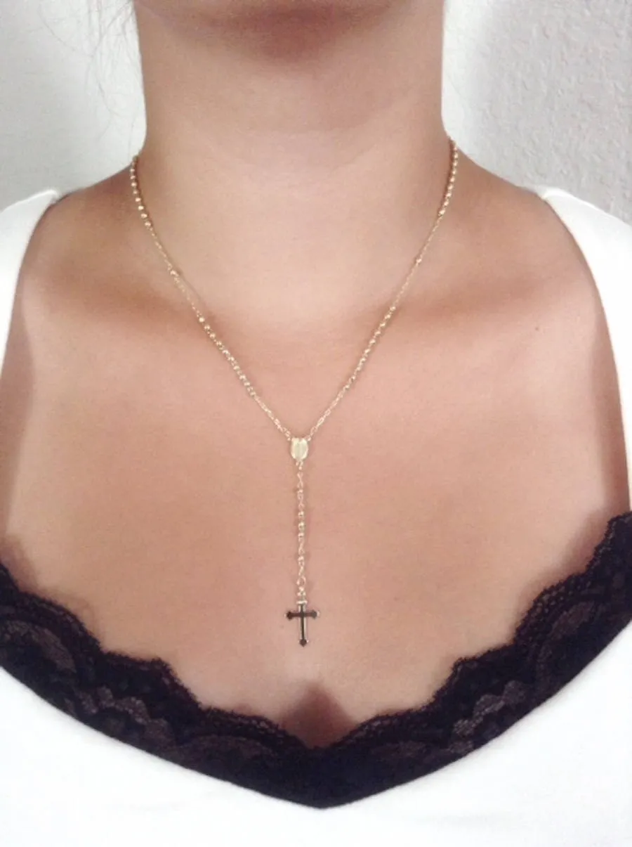 Rosary Necklace Gold, Rosary Necklace Cross, Gold plated Crucifix, Cross Pendant, Catholic Rosary, Gold Cross Necklace, Rosaries, Y Necklace