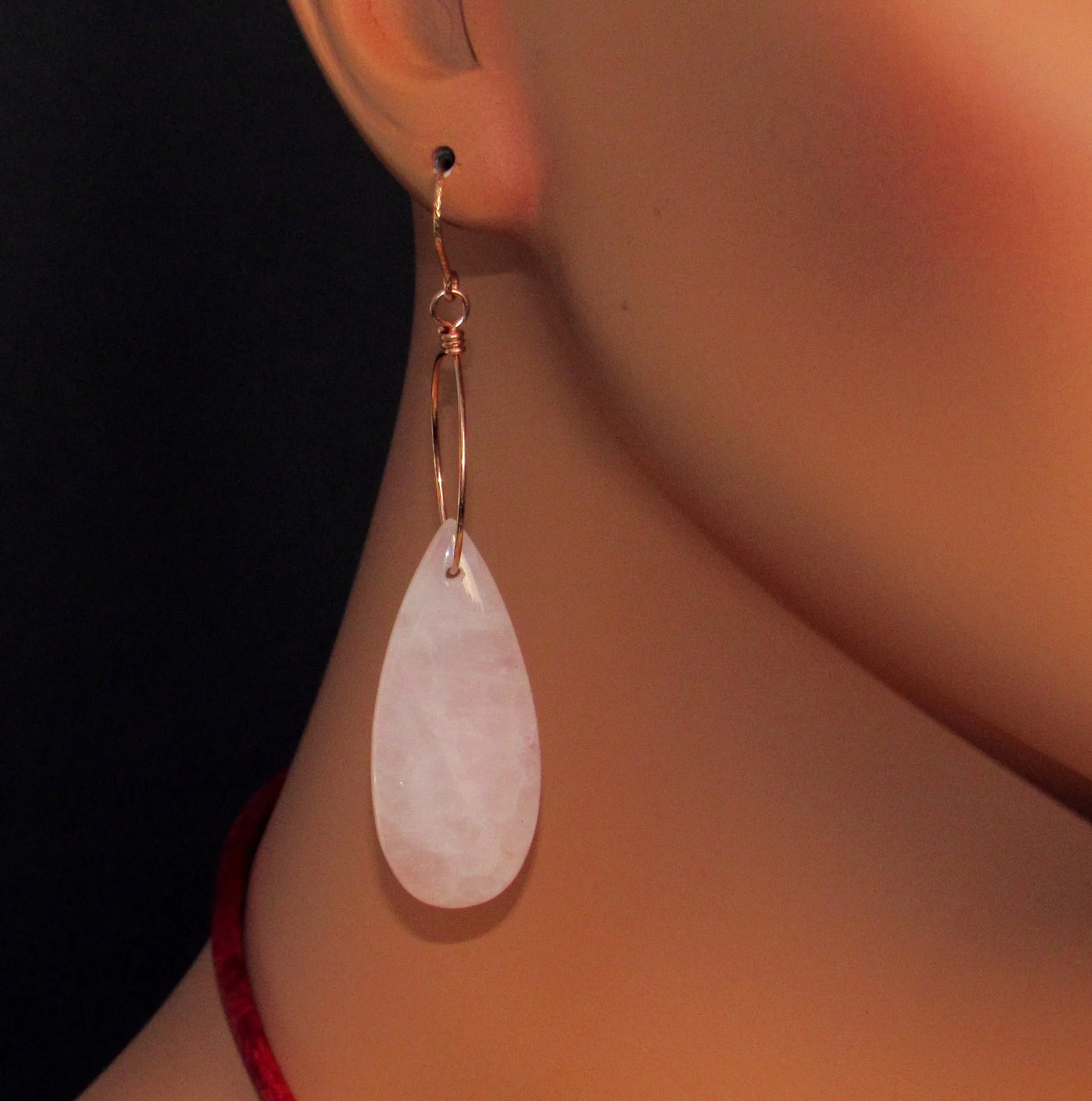 Rose Quartz Gemstone and Hand wrapped 14 kt Rose Gold Fill Drop Earrings