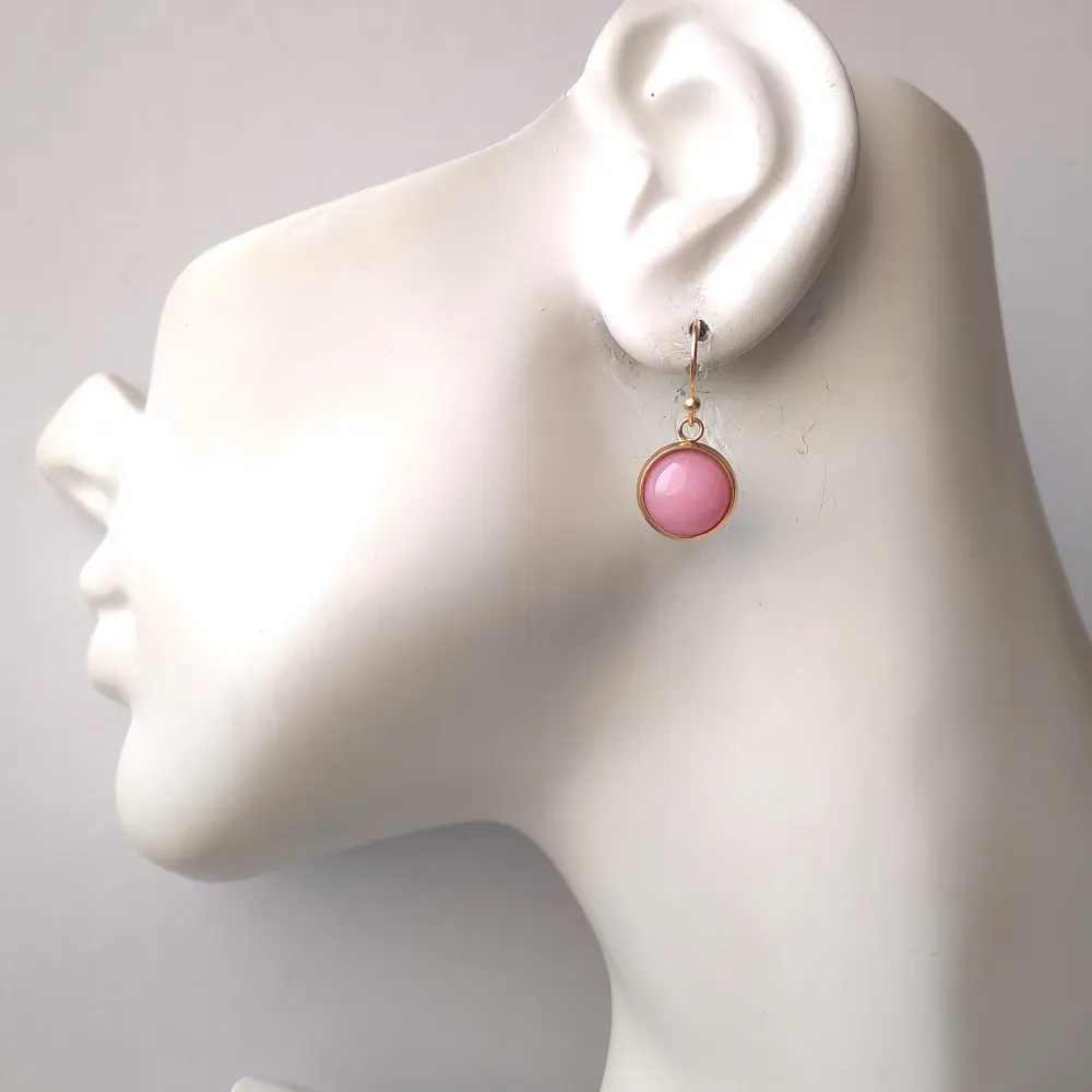 Round Baby Pink Opal Single Gem Drop Hook Earrings