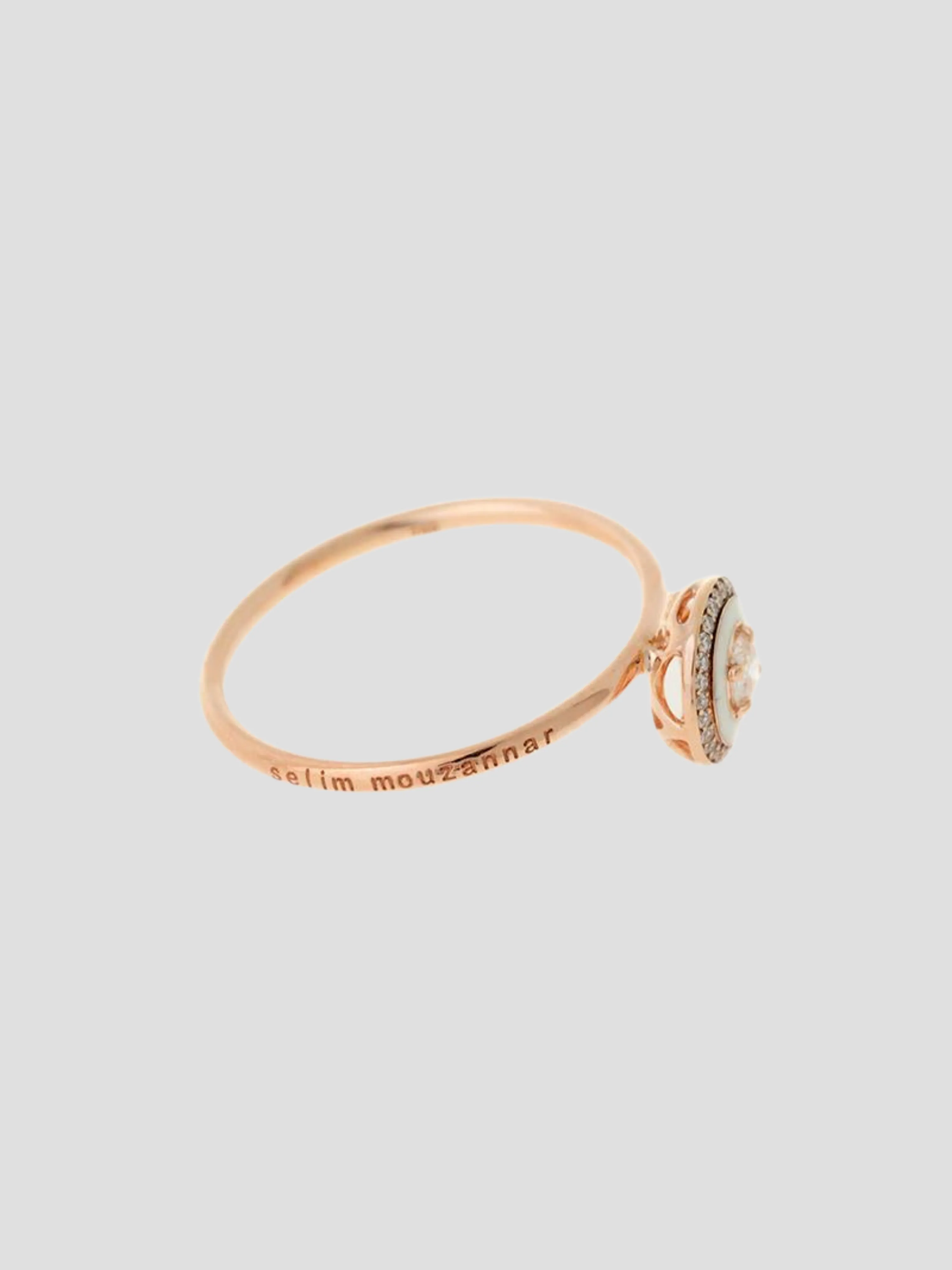 Round Enamel Ring in Pink Gold/Ivory Enamel/Diamond