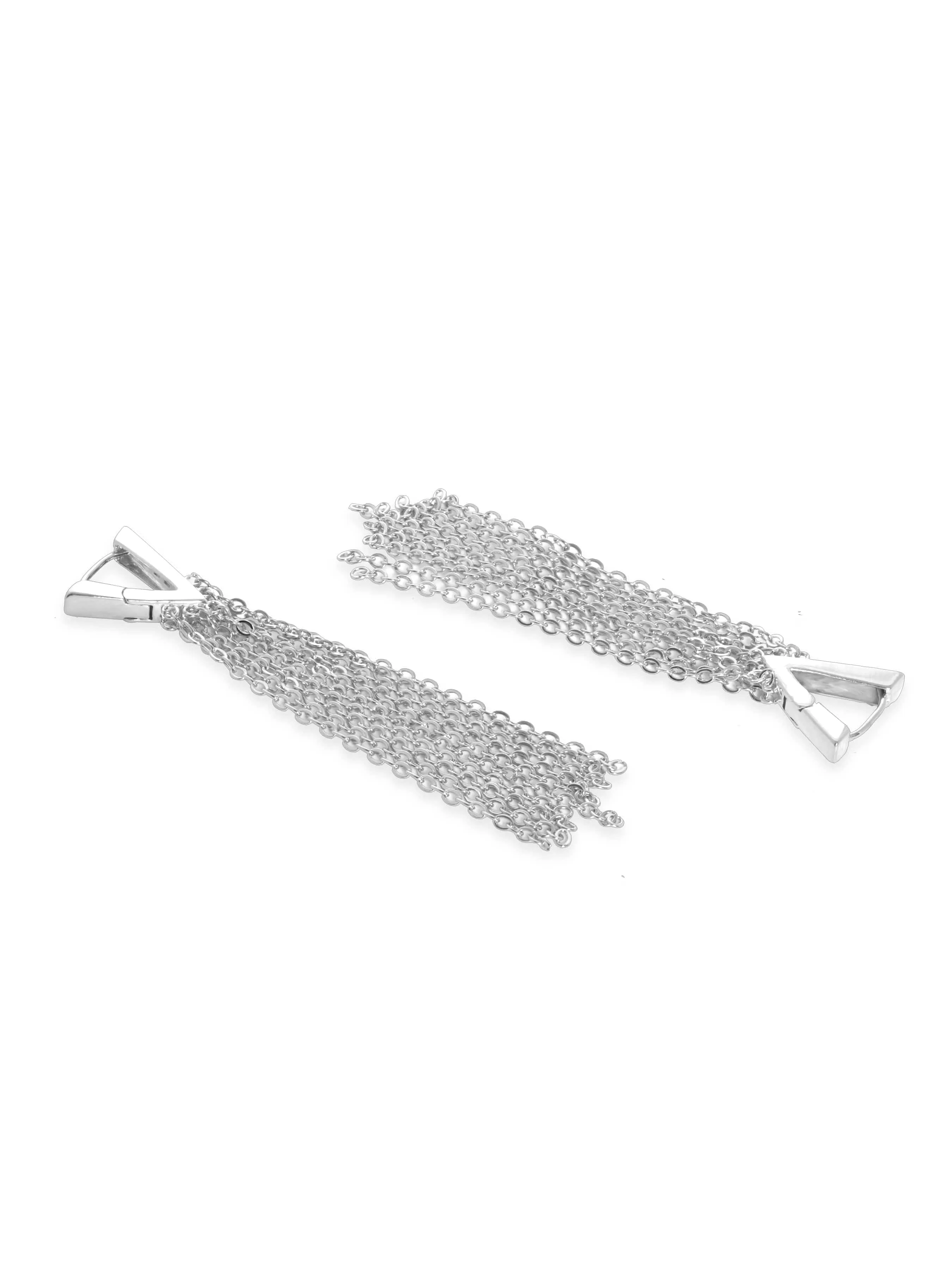 Rubans Voguish Rhodium Plated Stainless Steel Waterproof Chain Tassels Tarnish Free Earrings