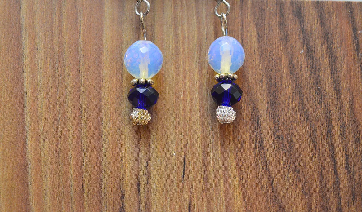 Sea Opal and Blue Crystal Earrings