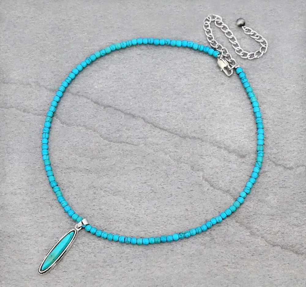 Short Dainty turquoise long charm necklace