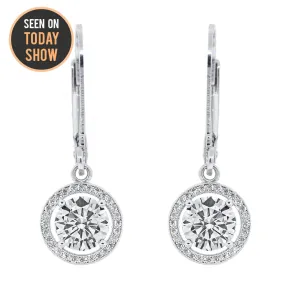 Sienna Soar 18k White Gold Plated Round Cut CZ Crystal Halo Drop Earrings