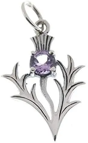 Silver Scottish Thistle Pendant with Amethyst Stone