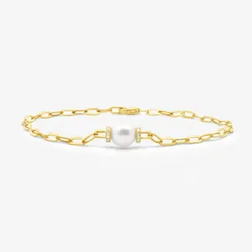 Single Pearl & Paperclip Bracelet