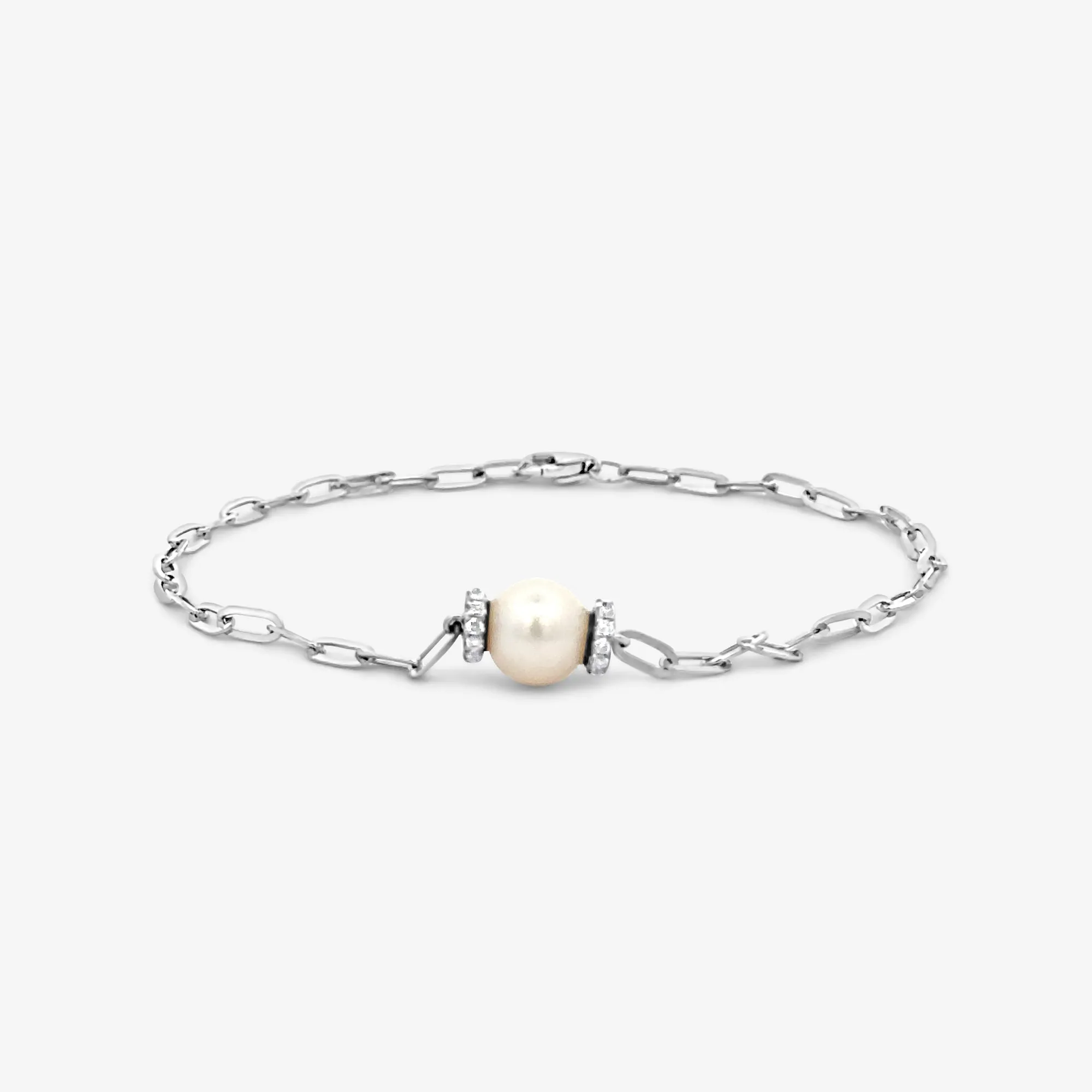 Single Pearl & Paperclip Bracelet