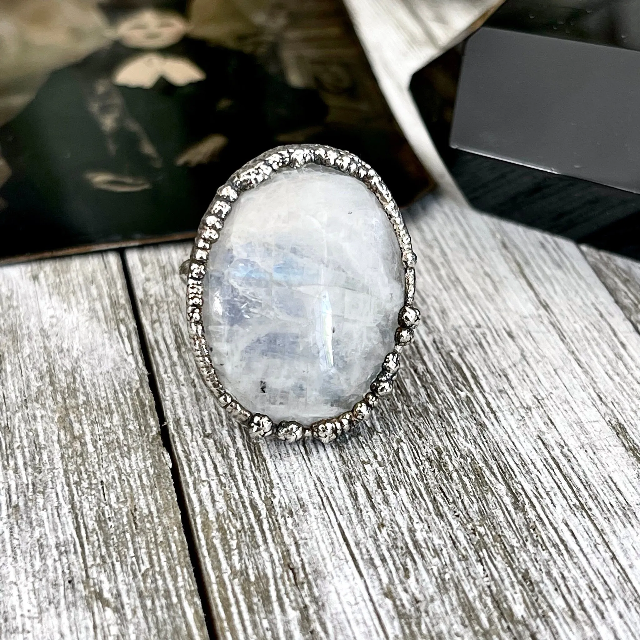 Size 8.5 Rainbow Moonstone Ring in Fine Silver / Foxlark Collection - One of a Kind /