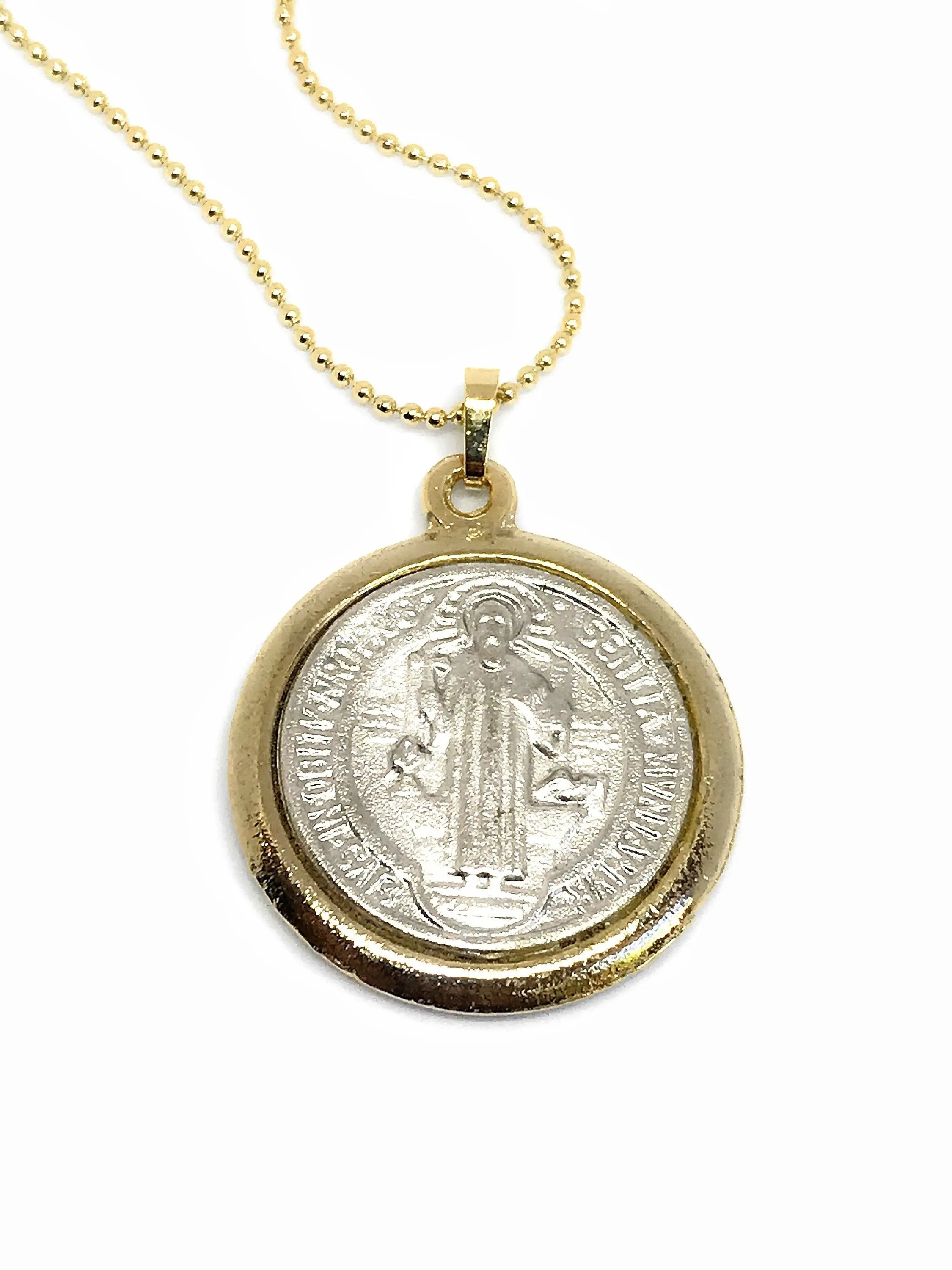 St. Benedict Pendant Necklace, Tiny Gold Filled Chain, San Benito Necklace, Medalla San Benito, catholic christian religious jewelry, santos