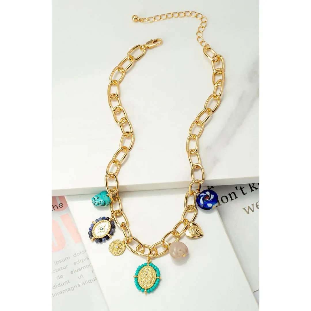 Statement Multiple Charm Drop Necklace