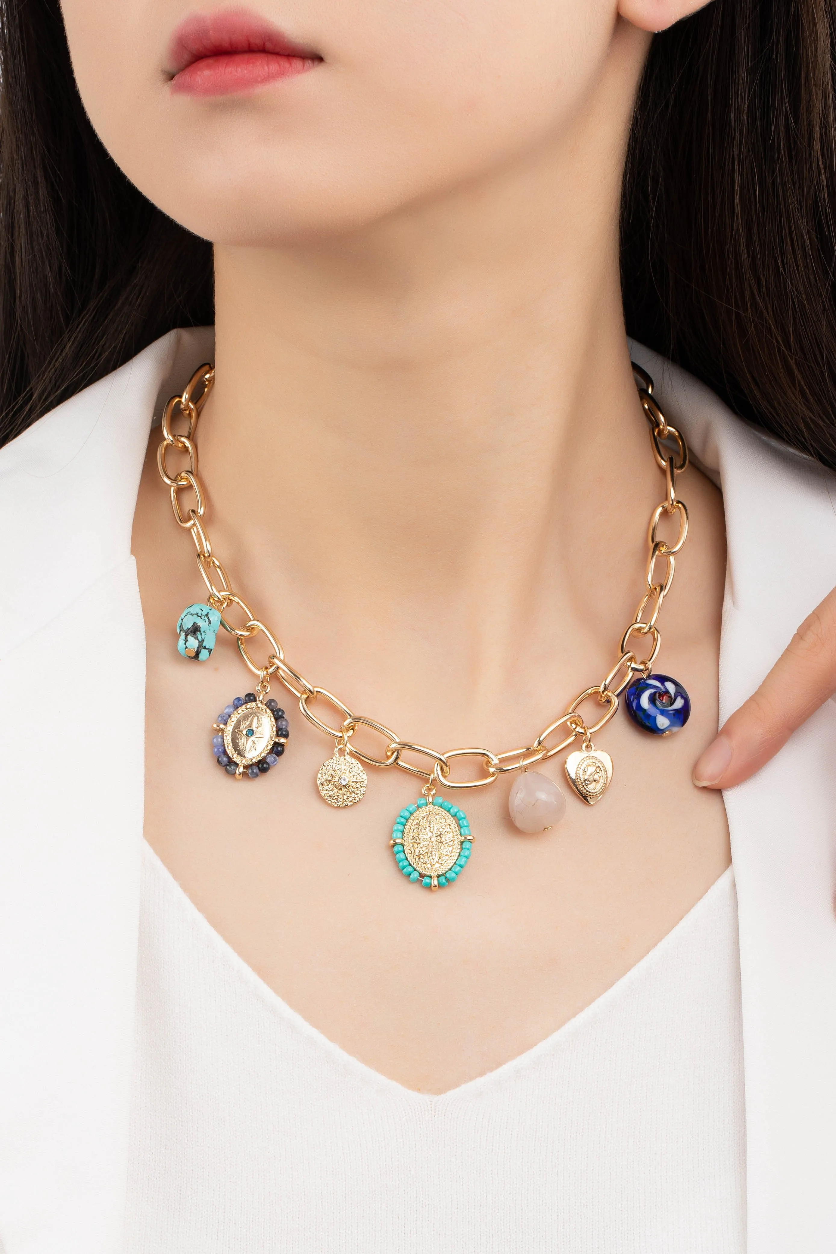 Statement Multiple Charm Drop Necklace