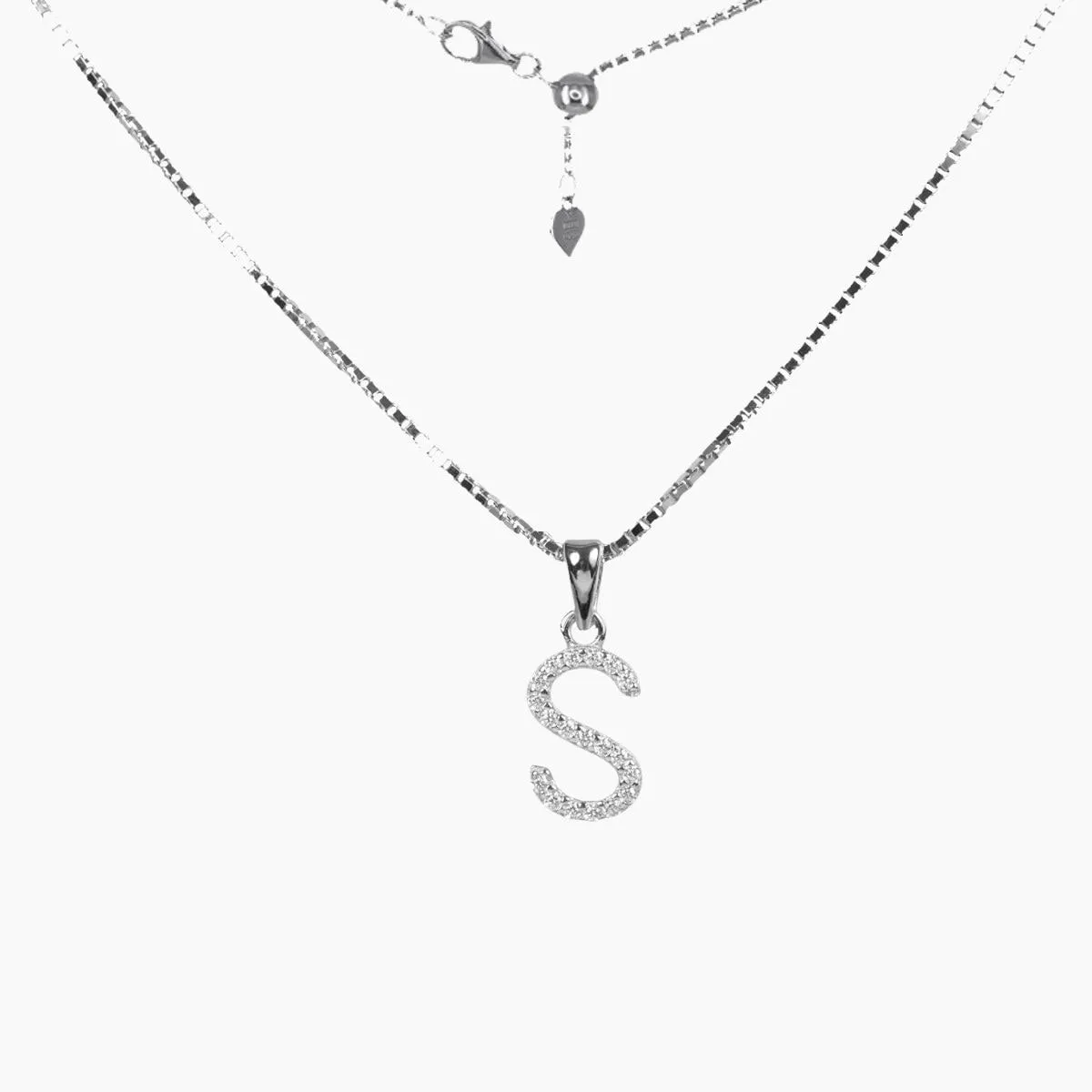 Sterling Silver CZ Small Initial Necklace